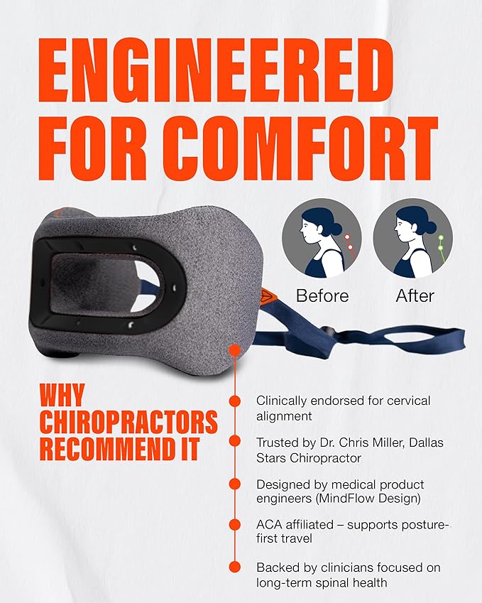 Bullbird Neck Pillow for Travel & Posture Support – Ergonomic Airplane Pillow with Neck Traction - Memory Foam Cervical Pillow with Spinal Alignment Support & Airline Seat Integration - Black