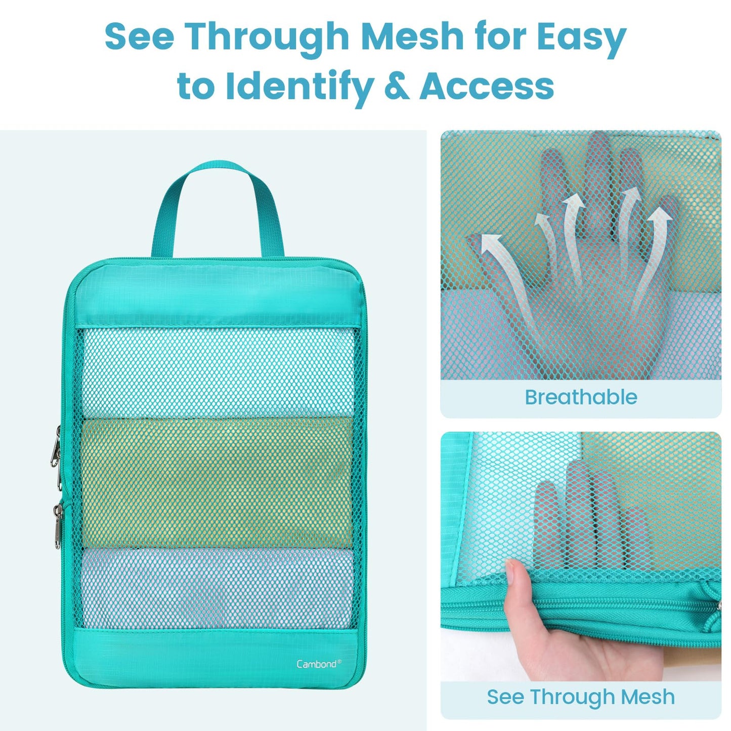 Cambond See Through Mesh Compression Packing Cubes for Travel Women - 4 Set Compression Cubes for Travel, Lightweight Expandable Packing Organizers for Luggage Suitcases, Tourist Landscape