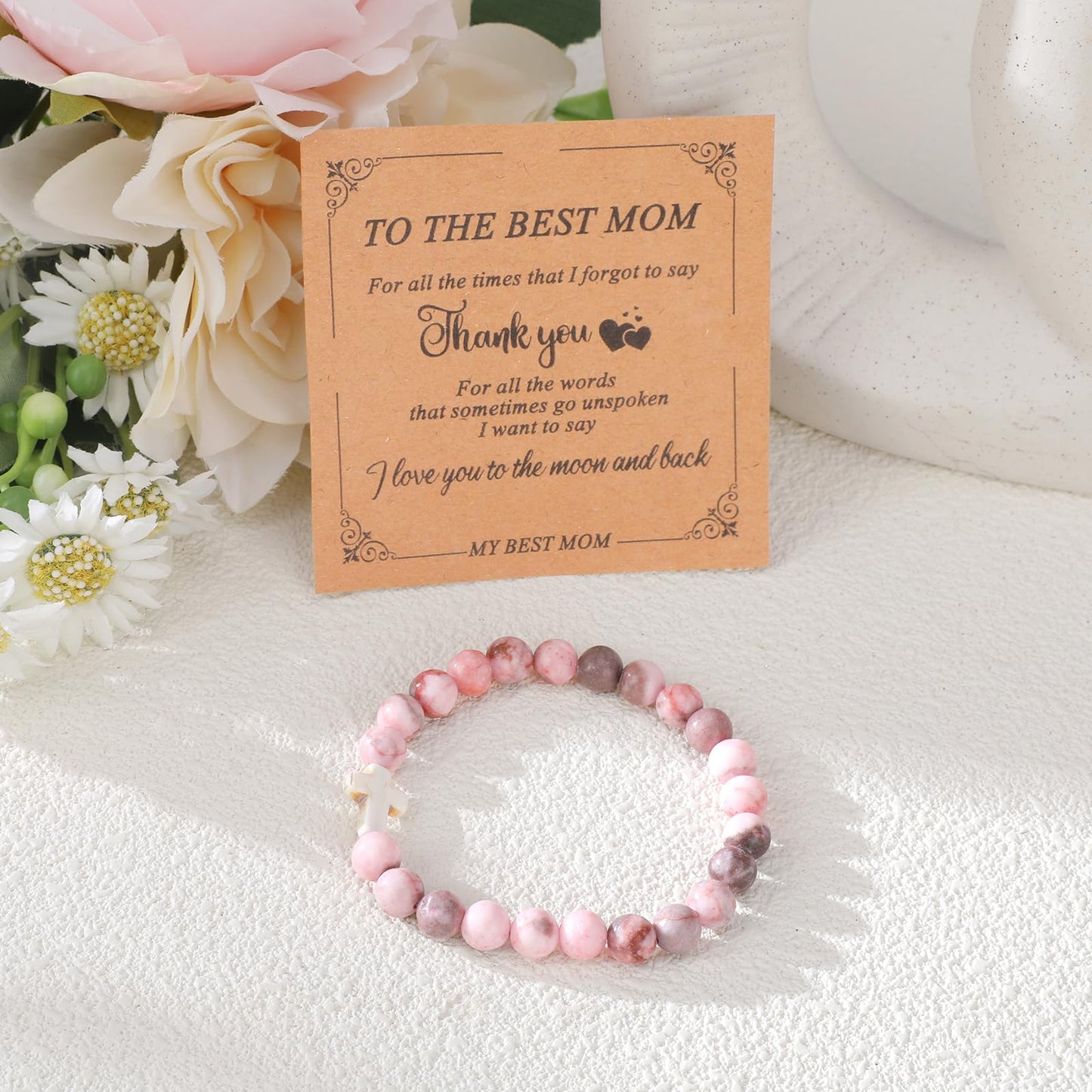 Velokomo Appreciation Gifts for Mom - 5pcs Pink Box Set for Best Mother Birthday Christmas Gift for Women Thank You Present Kit with Makeup Bag Card Bracelet Keychain Candle