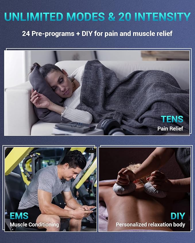 Comfytemp TENS Unit Muscle Stimulator for Pain Relief Therapy, FSA HSA Eligible TENS Machine with 24 Modes and DIY, Dual Channel EMS Unit, Pulse Muscle Massager for Back, Shoulder, Sciatica, Knee