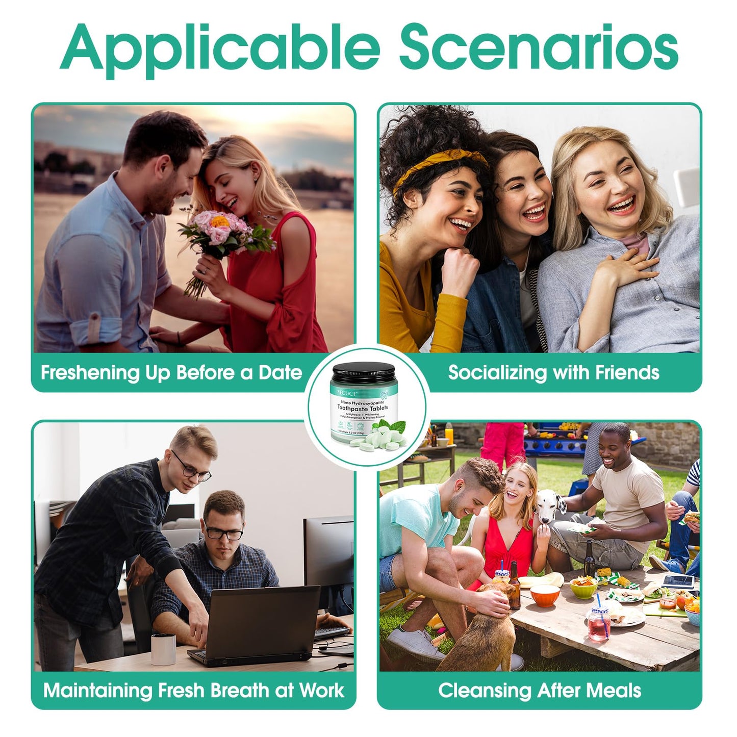 Toothpaste Tablets,150 Nano Hydroxyapatite Toothpaste Tablets, Chewable Xylitol Toothpaste Tablets, Fluoride-Free - Natural Whitening Remineralizing Travel-Friendly Eco Tabs, Peppermint