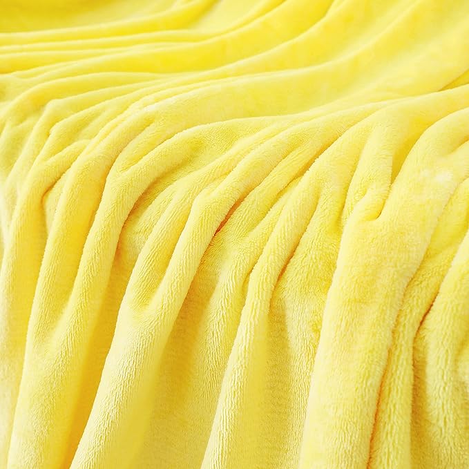 JIAHANNHA Fleece Blanket Queen Size Yellow 90 by 90 Inches Throw Blankets for Bed Sofa Couch 280GSM,Super Soft Cozy and Luxury Bed Blanket for All Season
