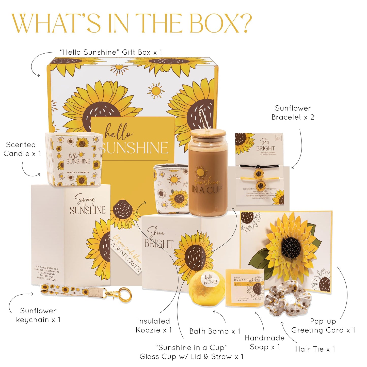 The Love Crate Co 10Pc Sunflower Gift, Spa Set | for Women, Get Well Soon Basket, You Are My Sunshine Care Package