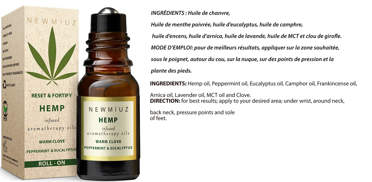 Migraine Headache Roll On Stick 300mg Hemp Peppermint Eucalyptus Clove Arnica Essential Oils Aromatherapy for Eaze Head Destress Gifts for Women Men