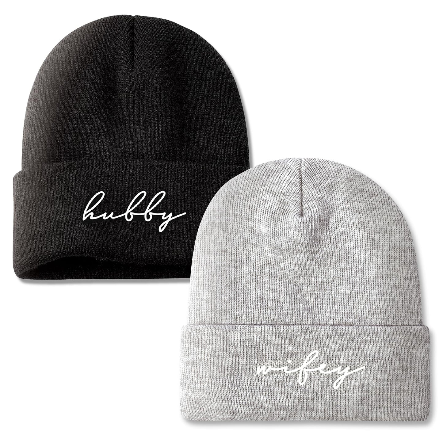 GroomBrideGifts Wedding Beanie Hat Set for Couples, Hubby & Wifey - Bridal Shower Gifts, Unique Gift for Engagement, Honeymoon, Anniversary