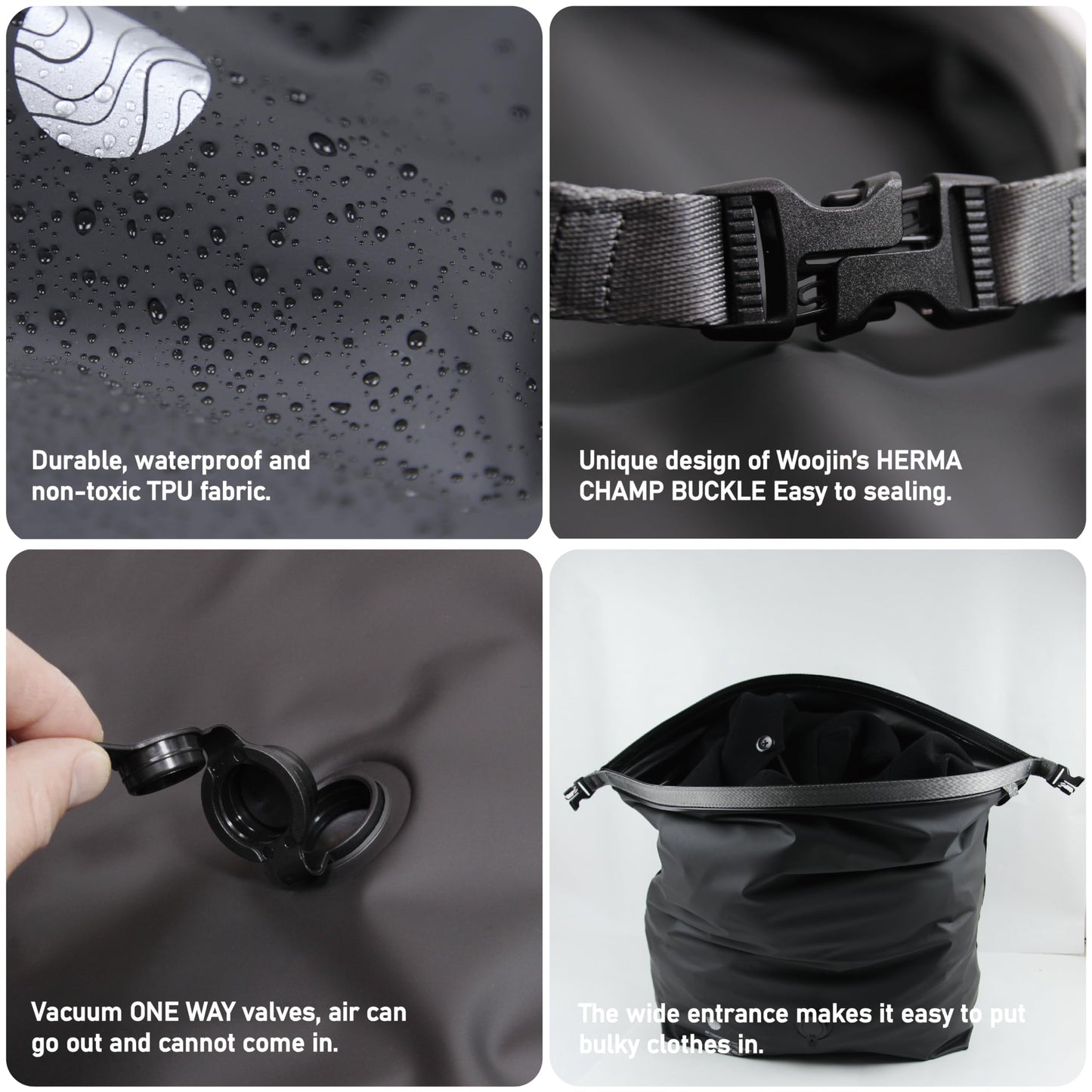 Noitullop Vacuum Compression Bags for Travel, 40L Pump-Free Reusable Vacuum Bags, Waterproof Laundry Bag for Backpack and Suitcase, Space Saver Bags for Backpacking