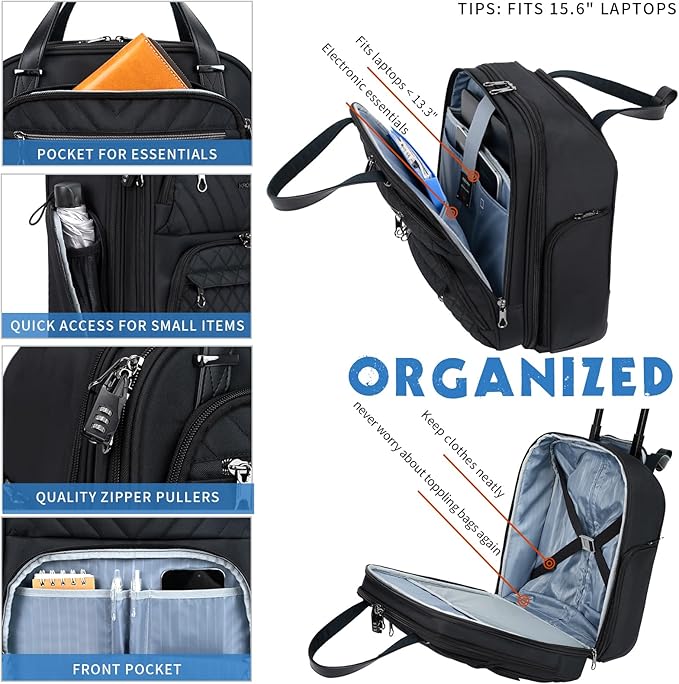 KROSER Carry On Underseat Multi-functional, 16-inch Underseater Lightweight Overnight Suitcase for Men Women, Black