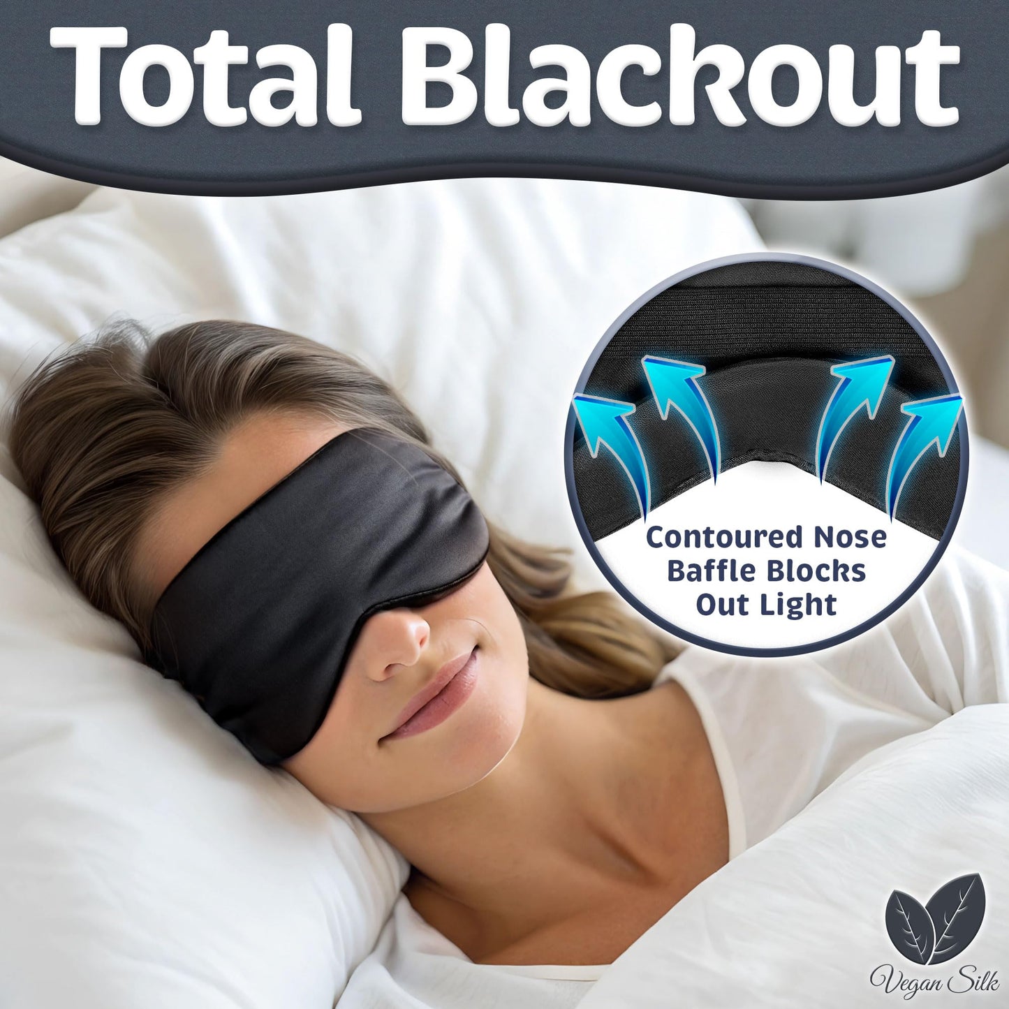 Vegan Silk - Sleep Mask - Black, 100% Tencel - Eye Mask - Blackout Blindfold for Women & Men - Reusable Eye Cover for Travel - Comfortable, Lightweight & Contoured Sleeping Shades