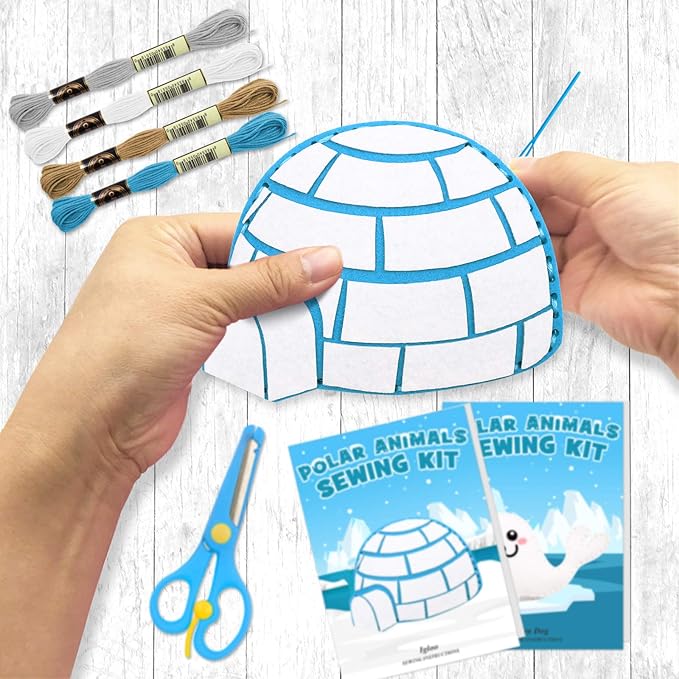 CiyvoLyeen Polar Animals Sewing Kit for Kids Make Your Own Winter Polar Animals Felt Plush Craft Kit Includes 14 Creative Projects to Sewing Beginners Fun DIY Educational Gift for Boys and Girls