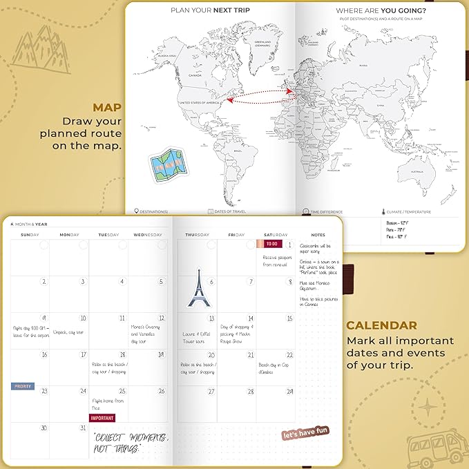 Clever Fox Travel Journal – Vacation & Trip Organizer with Budget Plan, Packing List, Travelling Expense Tracker, A5 (Amber Yellow)