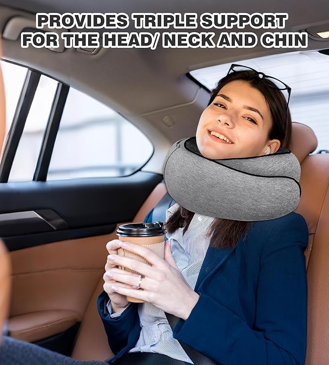 Hidden hat Airplane Travel Neck Pillow, Memory Foam Long-Distance Travel Neck Pillow, Suitable for use on Planes, in Cars and When Sleeping in The Office, Protecting Your Neck.