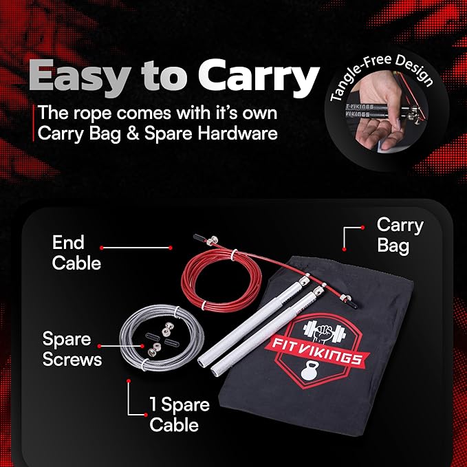 Jump Ropes for Fitness with 2 Jumping Rope Cables - Speed Jump Rope for Men and Women - Adjustable Skipping Rope - Speed Rope for CrossFit, Boxing, Exercise - Indoor and Outdoor Workout Essentials