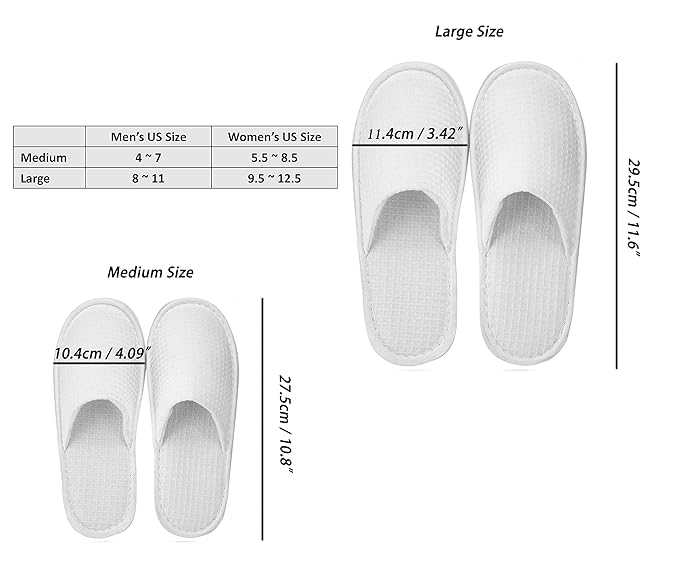 AhfuLife Spa Slippers 10 Pairs - White Disposable Closed-Toe Hotel Slippers, Non-slip for Guests, House, Bedroom, Wedding, Party, Travel - Unisex