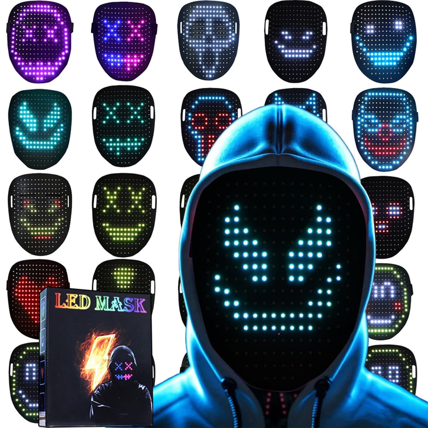 JDBMAOYE Led Mask, Lighted Up Mask with Gesture Sensing,Led Mask Costume for Halloween Costume,Masquerade,Cosplay Party