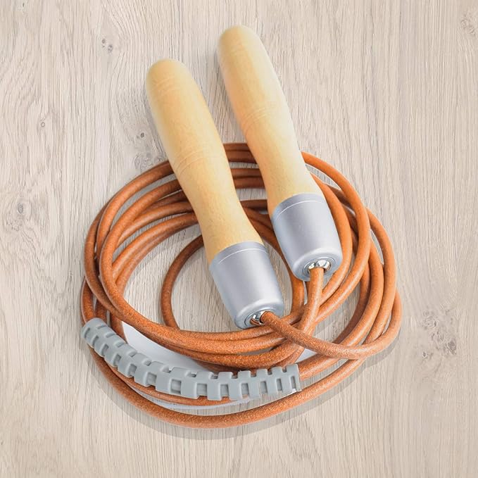 Ahomie Leather Jump Rope, Adjustable Skipping Jumping Ropes, with Rotary Bearing and Pure Wood Handles, for Gym & Home Fitness Workouts