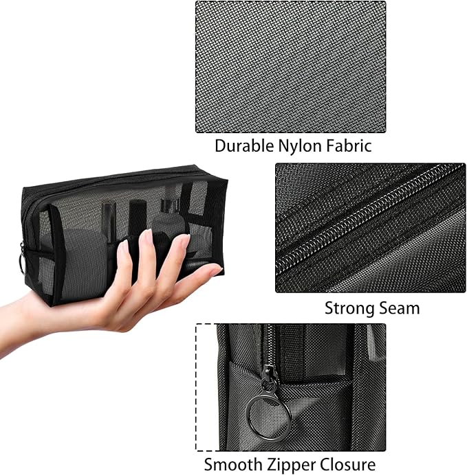 20 Pieces Mesh pouch, Mesh Makeup Bag Portable Makeup Pouch Travel Toiletry Bag for Makeup Organizer Home Office Travel Accessories, Mesh Cosmetic Bag with Zipper