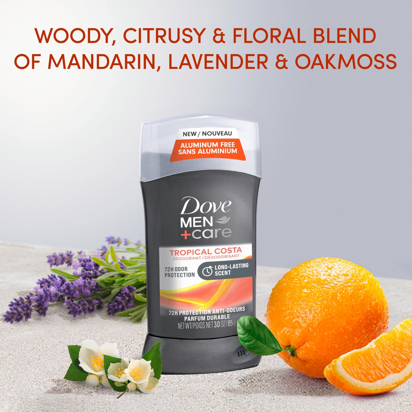 Dove Men+Care Aluminum-Free Deodorant Tropical Costa 4 Count for a Long-Lasting Scent, with 72H Odor Protection, 3.0 oz