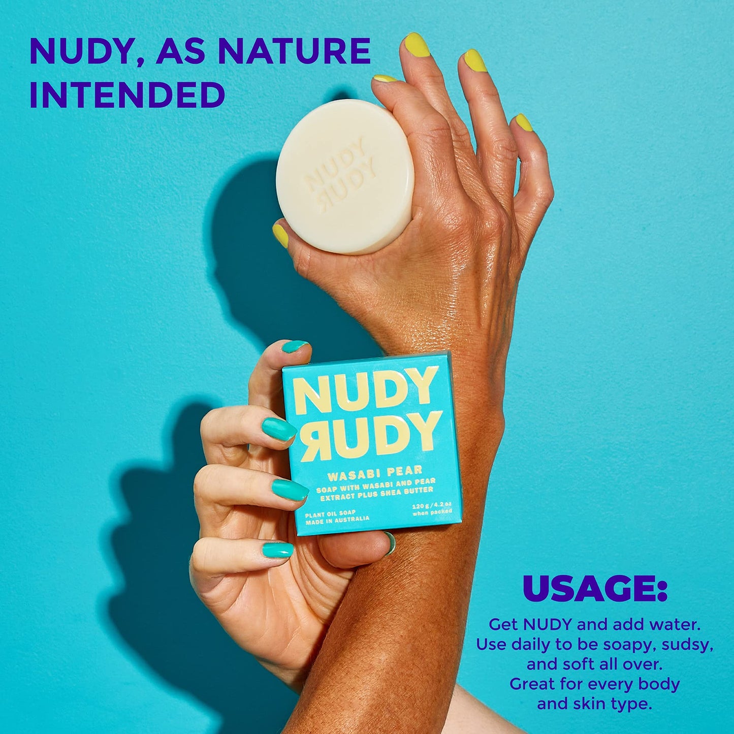 Nudy Rudy FOMO Bundle Bar Soap Pucks, Includes Hunny Bunny, Wasabi Pear, Berrylicious, Made with Organic Shea Butter, Pure Plant Oils, Triple Milled Bars, All Skin Types, 4.2 oz Each - Pack of 3