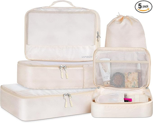5 Set Packing Cubes Travel for Luggage Durable Suitcases Organizer Bags Lightweight Airplane Travel Vacation Essentials Accessories for Carry on (Cream)
