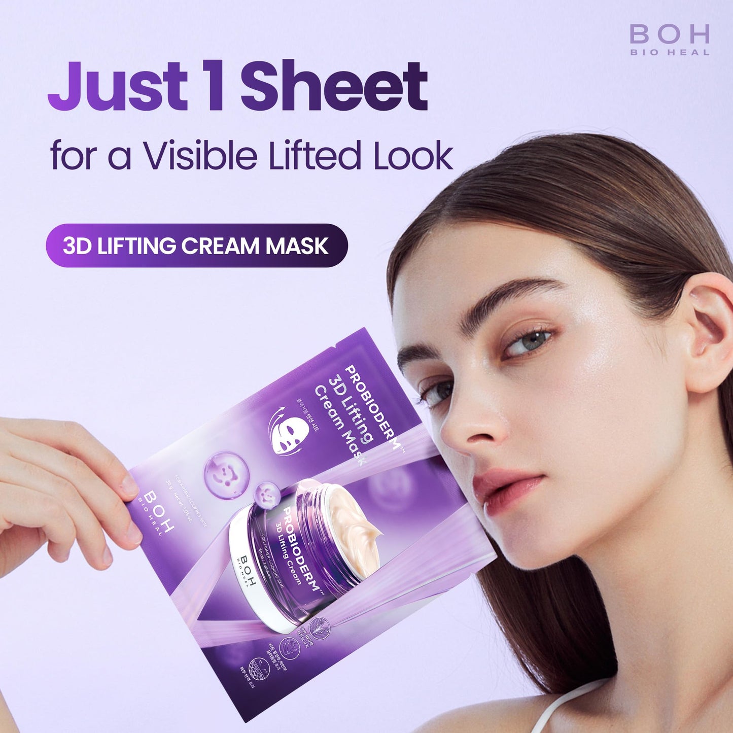 BIOHEAL BOH Probioderm 3D Lifting Cream Mask 6 Sheets | Korean Collagen Face Mask for Wrinkles, Firming & Anti-Aging | Probiotic Skincare Sheet for Sagging Skin, Instant Lift & Hydration