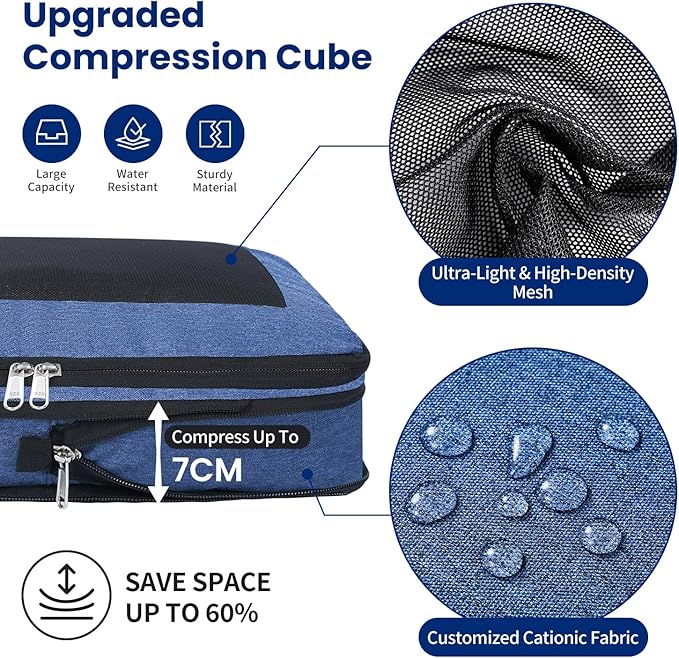 8 Set/6 Set/4 Set Compression Packing Cubes for Travel, Lightweight Vacation Travel Essentials, Travel Accessories for Suitcase Organizer Bags Set, Durable Luggage Organizer