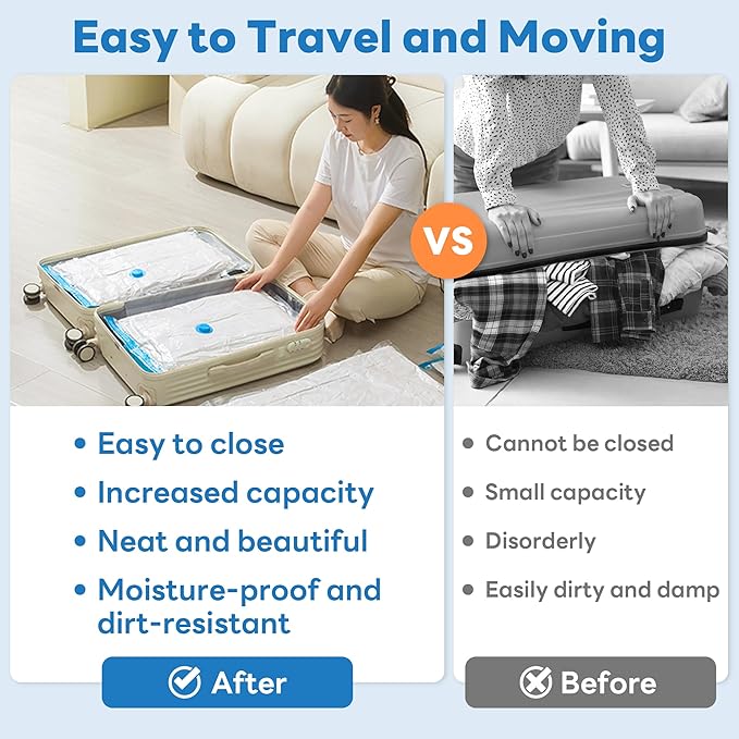 10 Pack Vacuum Storage Bags - Large Space Clothes Storage Travel Bag Hand Pump, No Leakage Compression Plastic Storage Bins Bags Travel Clothing, Vacuum Bag for Blankets Comforters Pillows