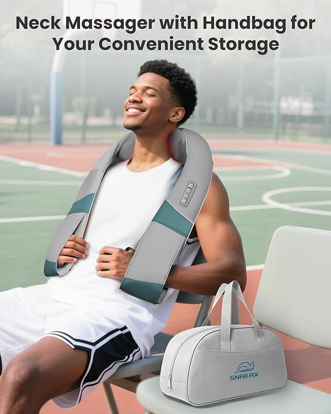 Cordless Neck Massager with Heat, Shiatsu Neck Back Massager for Pain Relief Deep Tissue, Rechargeable 4D Knead Shoulder Massager Pillow, with Portable Carry Bag, Gifts for Mom, Dad