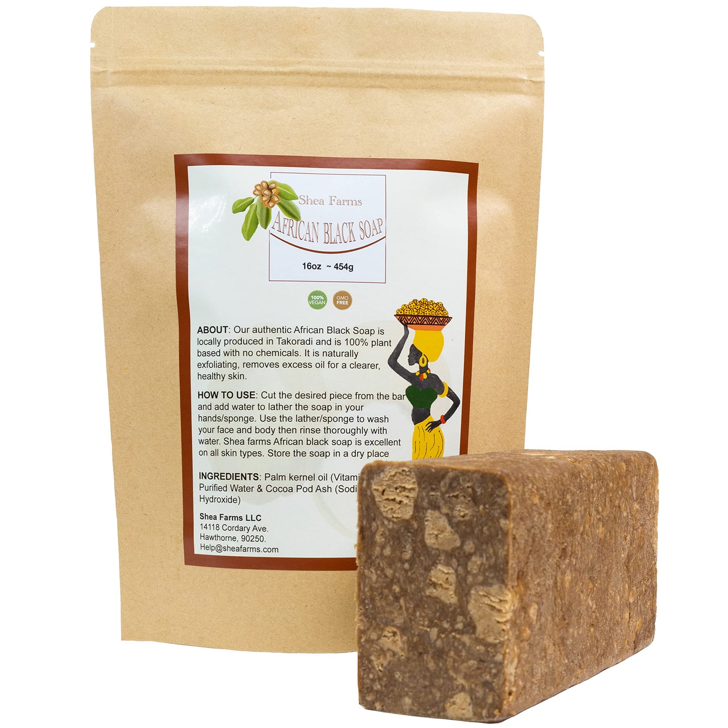 Shea Farms - Raw African Black Soap, 8oz Bar – Deep Cleansing Natural Black Soap for Acne, Dark Spots, Ring Worm, Eczema - Cruelty Free Face & Body Wash - Guaranteed 8oz Bar