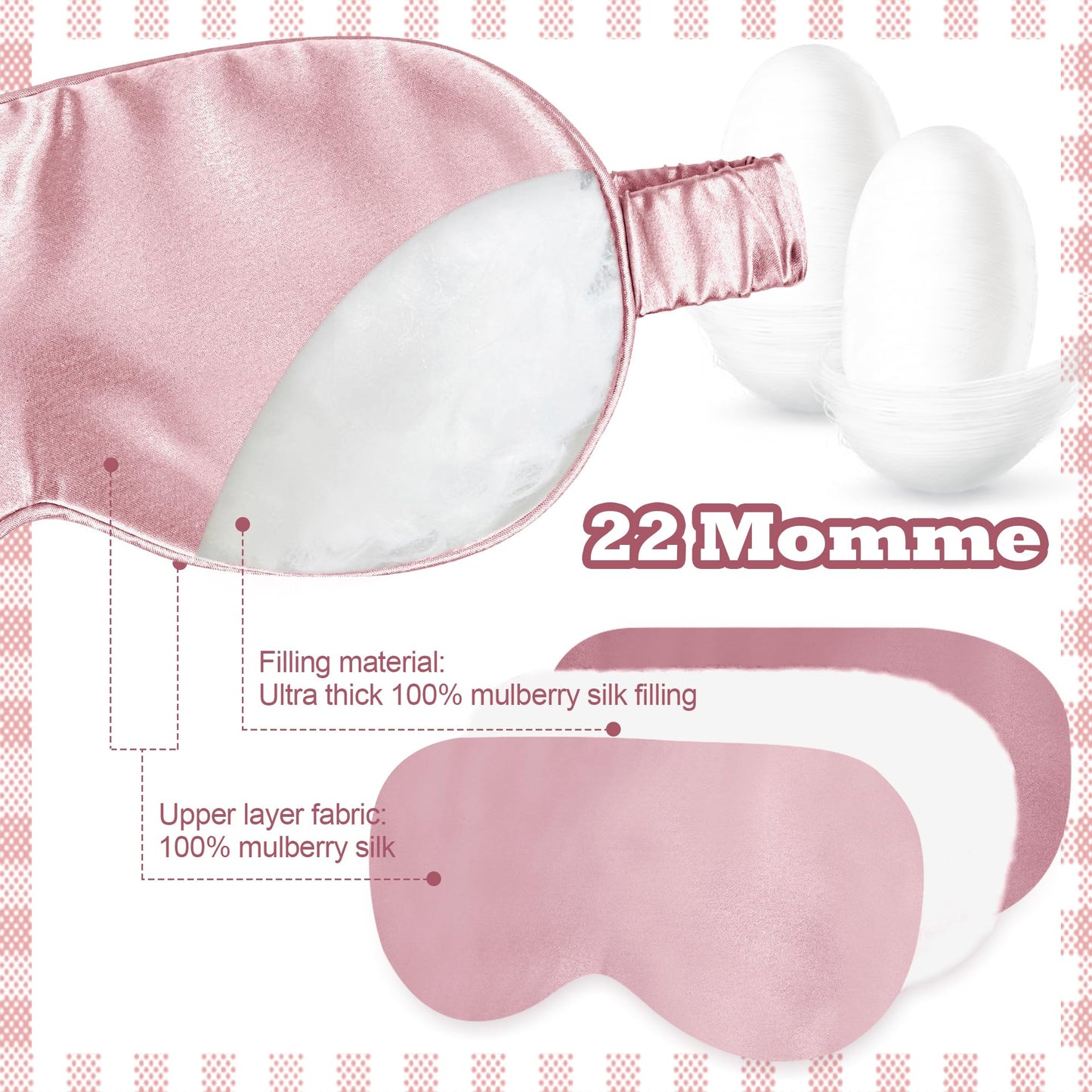 SilkDream 100% Mulberry Silk Sleep Mask for Kids Eye Mask for Sleeping 22 Momme 6A Real Silk 4t-12Y Gifts for Kids Pink