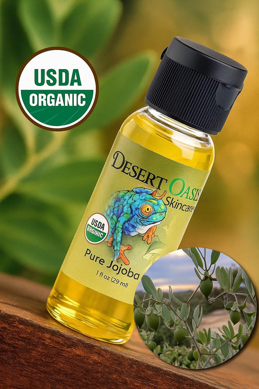 Desert Oasis Skincare | USDA Certified Organic Jojoba Oil – 100% Pure, Cold Pressed, Natural Moisturizer for Face, Hair, Skin, Nails, Tattoos & Piercings – Travel Size (1 fl oz / 29 ml)