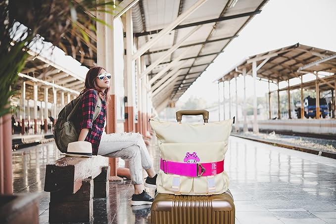 2-in-1 Travel Belt for Luggage Over Handle, Luggage Belt for Carry on Bag, Suitcase Straps, Add a Bag Bungees Luggage Straps Adjustable with Alloy Buckle,Hands-Free for Airport (Pink, 1 Pack)