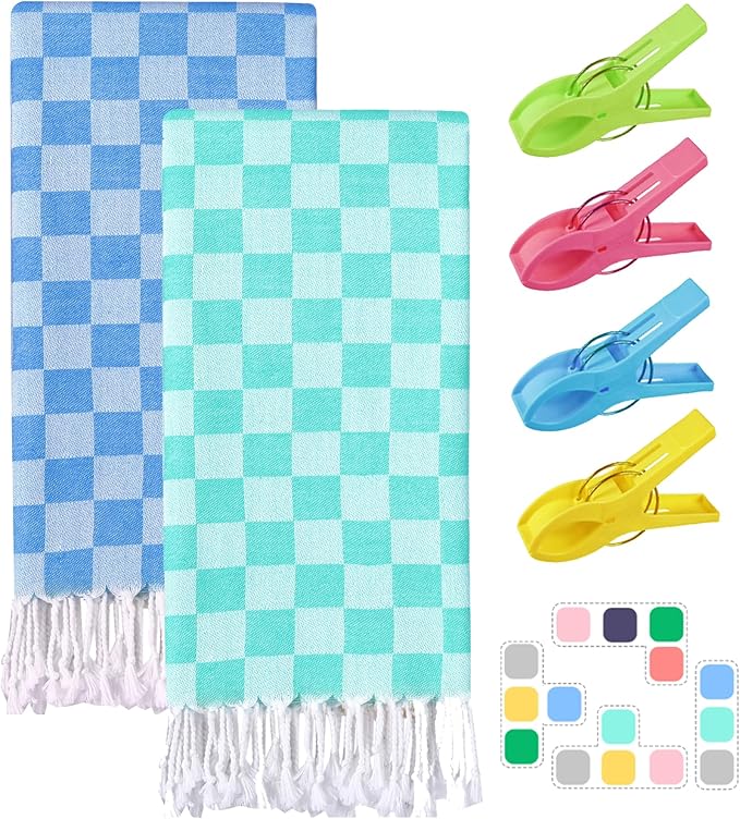 2 Packs Turkish Beach towels Blanket Bath Pool Towel for Bag Chair Tent Umbrella Wagon Dress Toy Canopy Tote Shade Hat Outfit Cart Sandals Shoes Game Dress Shirt Cooler Pant Cabana Chair Backpack