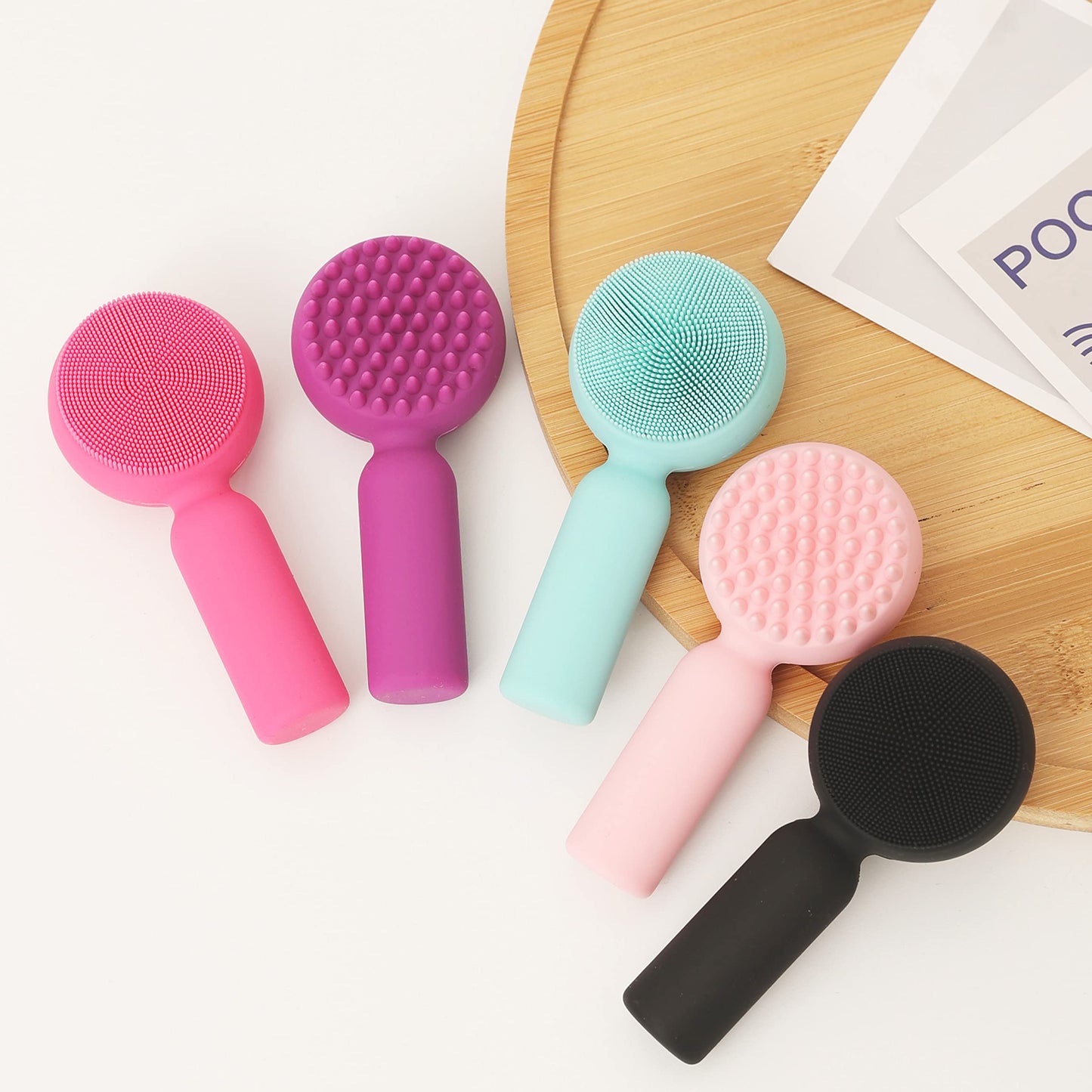 2 PC Silicone Facial Cleansing Brush 2 in 1 Facial Scrubber Manual Exfoliating Facial Brush Face Cleanser Face Exfoliator Ultrafine Bristles for Sensitive Skin Easy to Clean Lather Well(Black&Purple)