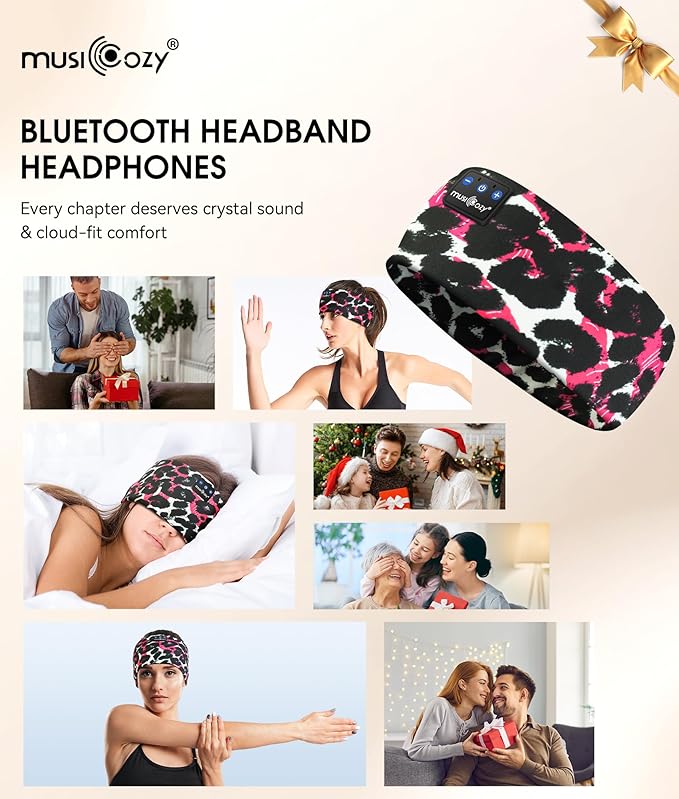 MUSICOZY Sleep Headphones Bluetooth 5.4 Headband, Wireless Earphones Music Sleep Earbuds Sleeping Eye Mask with HD Stereo Speakers for Workout Running Travel Yoga, Ideal Gifts for Women Men
