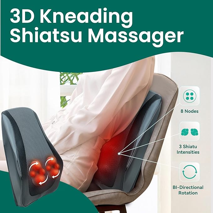 Snailax Back Massager for Back Pain Deep Tissue, Shiatsu Neck Back Massager with Heat, 3D Kneading Chair Massage Pillow, Neck Shoulder Massage, Gifts for Mom, Dad, Women