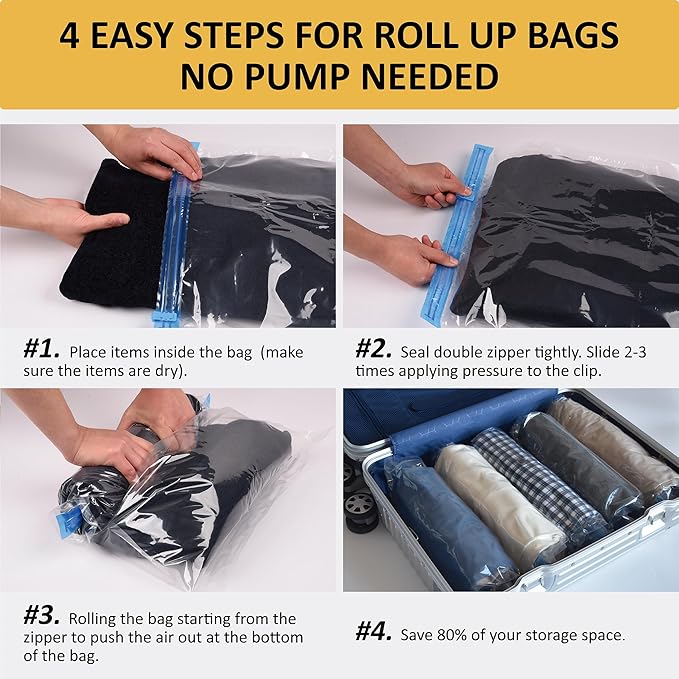 Compression Bags for Travel - Travel Essentials - 12 Pack Space Saver Bags - No Vacuum Needed - Compression Packing Bags for Cruise Accessories