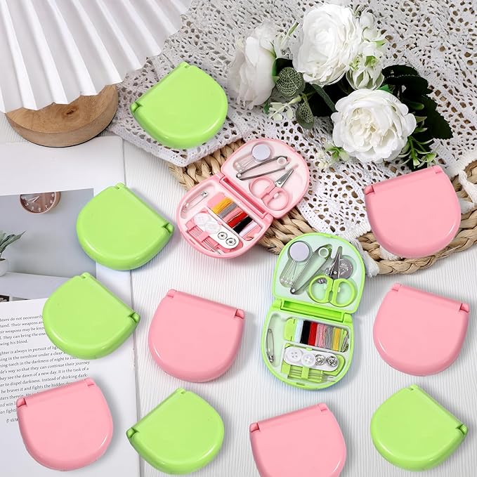 20 Pack Mini Travel Sewing Kit, Portable Sewing Tool Kits, Beginner Emergency Sewing Repair Kit with Threads Scissors Hand Sewing Needles, Plastic Sewing Kit, DIY Sewing Supplies (Green, Pink)