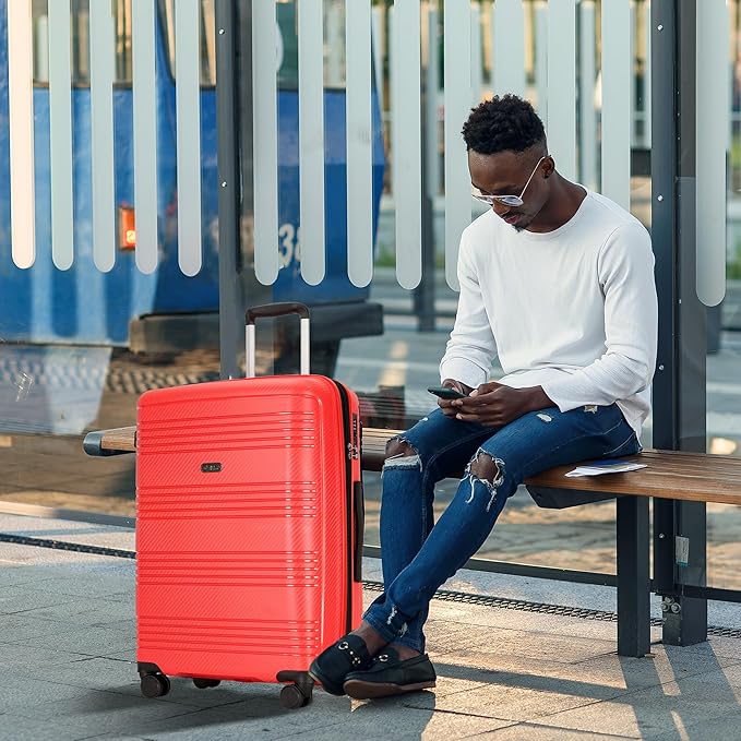 20 Inch Carry on Luggage 22x14x9 Airline Approved Hardside Suitcase with Spinner Wheels TSA Lock, 20-Inch, Red