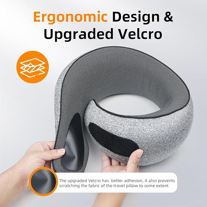 Travel Pillows for Airplanes, 100% Pure Memory Foam Neck Pillow with Alternative Cooling Ice Silk Cover, Ergonomic Support, Washable Cover, Eye Mask, Earplugs, Neck Pillow for Flight Trips