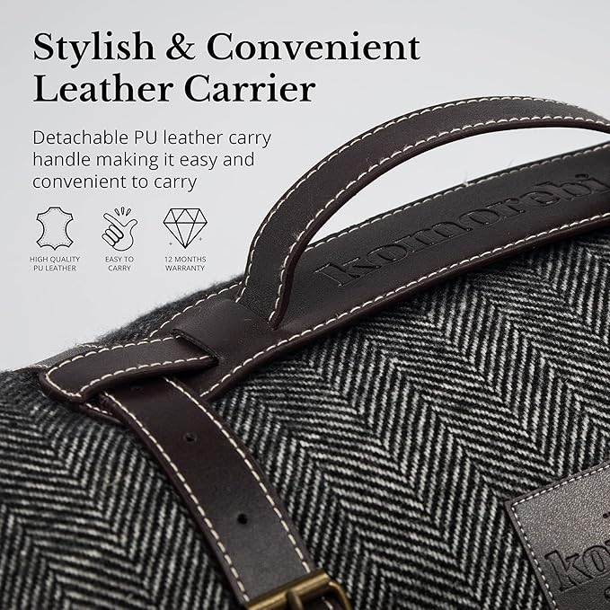 Komorebi Extra Large Picnic Blanket - 78” x 59” – Waterproof Outdoor Blanket, Foldable & Portable Sandproof Beach Blanket – Grey Travel Mat with Faux Wool & Carry Handle