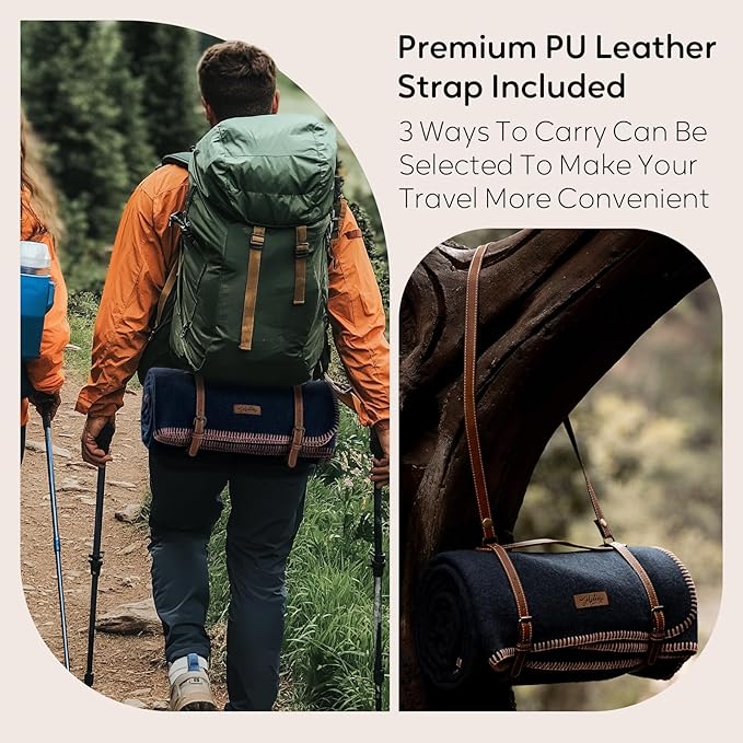 100% Wool Blanket, 48" x 62", Warm, Thick, Washable, Military Wool Blanket, Great for Camping, Outdoors, Sporting Events, Survival Kits，Navy