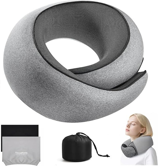 Travel Pillows for Airplanes, 100% Pure Memory Foam Neck Pillow with Alternative Cooling Ice Silk Cover, Ergonomic Support, Washable Cover, Eye Mask, Earplugs, Neck Pillow for Flight Trips