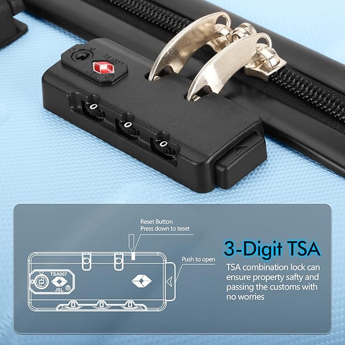 AnyZip Luggage PC ABS Hardside Lightweight Suitcase with 4 Universal Wheels TSA Lock Carry-On 20 Inch Light Blue