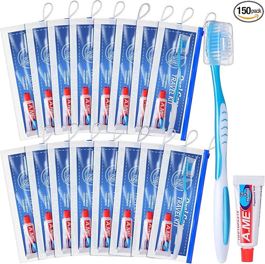 30 Set Toothbrush and Cover Travel Kit Bulk with Toothpaste Individually Wrapped Travel Size Toothbrush Set Soft Bristles Resealable Portable and Reusable Bag for Homeless Hotel Home Charity