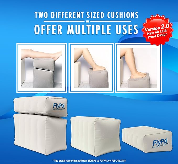 Inflatable Foot Rest Pillow for Travel, Patented 2 in 1 Design, Blow-Up Footrest Cushion for Home, Office. Airplane Travel Essential and Kids Airplane Bed