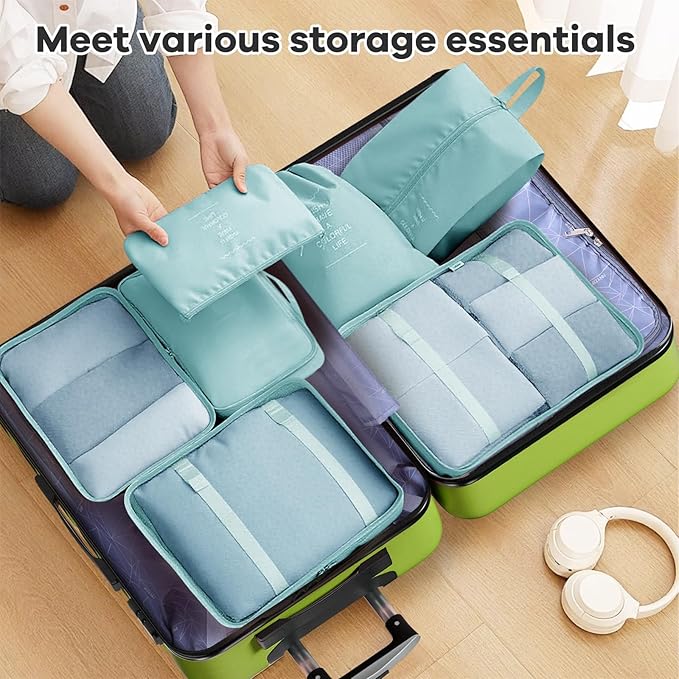 AnyZip Luggage Sets 10 Piece Hardshell Suitcase Set PC ABS Lightweight Travel Suitcases with 4 Double Spinner Wheels TSA Lock 20 24 28 Inch with 7 Storage Bags Apple Green