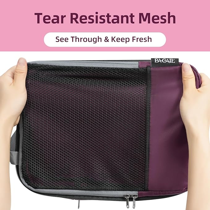 BAGAIL 4 Set/6 Set/8 Set Compression Packing Cubes Travel Accessories Expandable Packing Organizers (Half Mesh, 6-Burgundy)