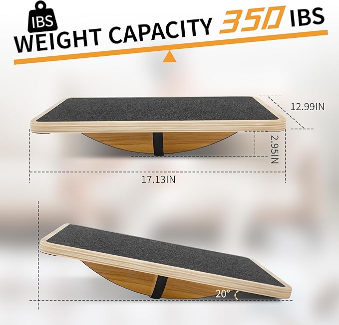 Balance Board for Physical Therapy, Wooden Wobble Board for Balance Training and Ankle Strengthening, Anti-Slip Surface, 350 lbs Capacity Standing Desk Rocker Board