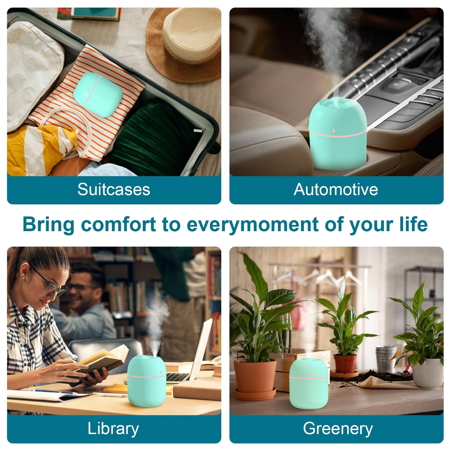 Portable Small Humidifier, USB Personal Desktop Humidifier for Car, Office Room, Bedroom, Auto Shut-Off, 2 Mist Modes, Super Quiet(220ml, Green)