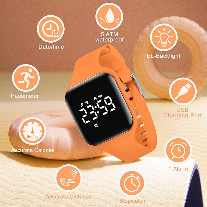 Kids Watches for Girls Boys Digital Sport Watch with Step Counter Pedometer Vibration Alarm Clock, No App Waterproof Fitness Tracker Kids Watch Boys Girls Teens Students Ages 5-16